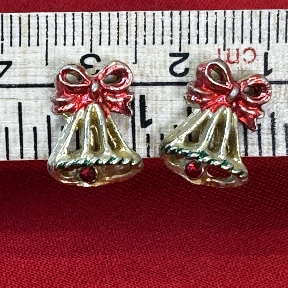 Vintage Clip On Earrings - Statement Gold Tone Bell with Green & Red‎ Accents
